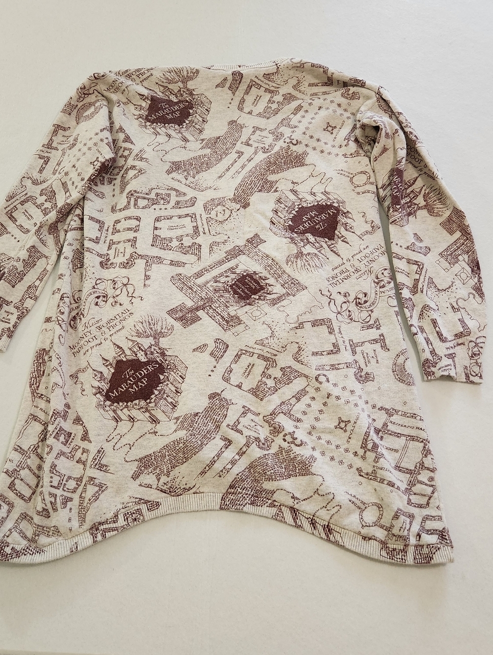 Hot Topic Harry Potter Cream and Brown Graphic Open-Front Cardigan Size Medium - Picture 7 of 8